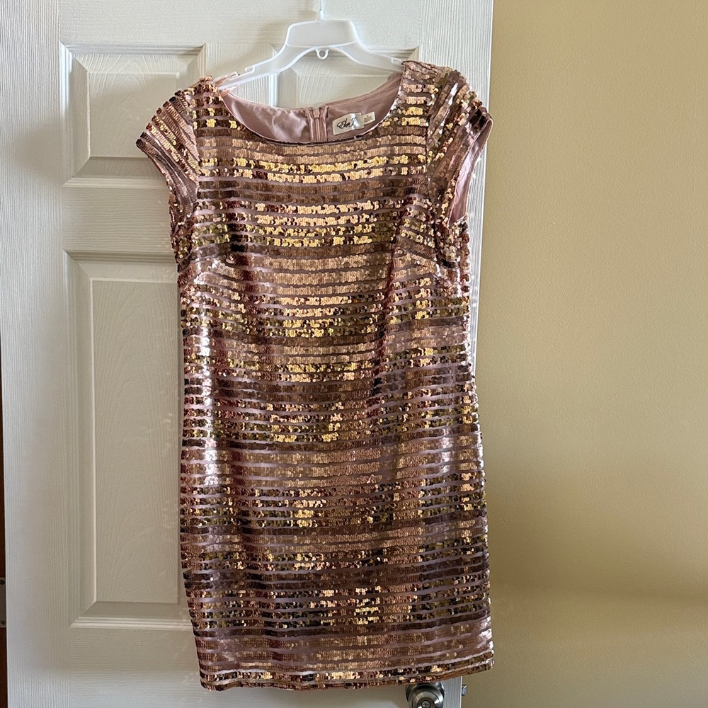 Eliza J Sequin Striped Dress - Pink and Gold